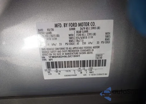 2020 Ford Explorer Xlt from USA, damaged, VIN 1FMSK8DH9LGC19001